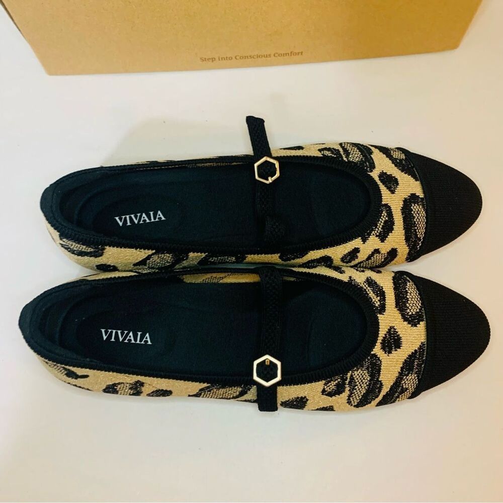 Vivaia Tamia Almond Toe Metallic Leopard Mary Jane’s size 9-9.5 40.5